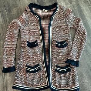 Chic Striped Knit Long Cardigan with Pockets